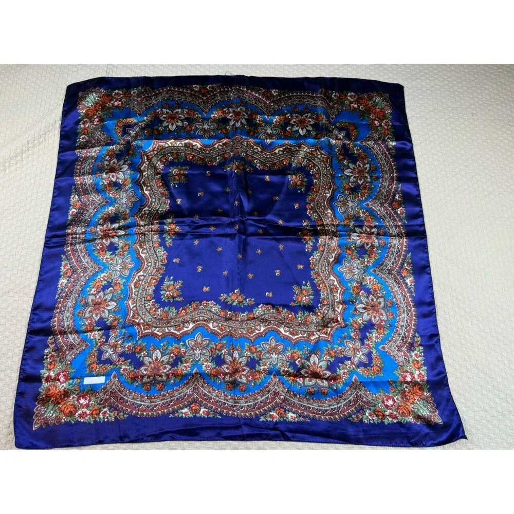 Vintage Square Scarf Paisley Satin‎ Large Mandala 35.5